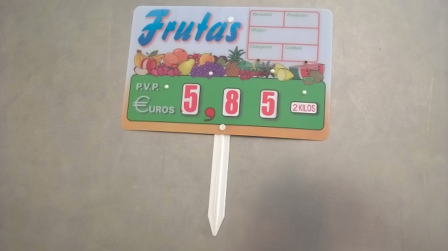 Imagen Cartel Porta Precio Fruta con rueda segun normativa CE