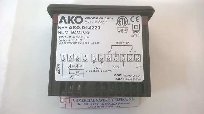 Imagen CONTROL AKO D14223. Con 2. Sondas temperatura y 