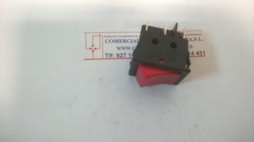 Imagen Interruptor Conmutador Rojo 30 X 22 mm. 16 A. 6 terminales