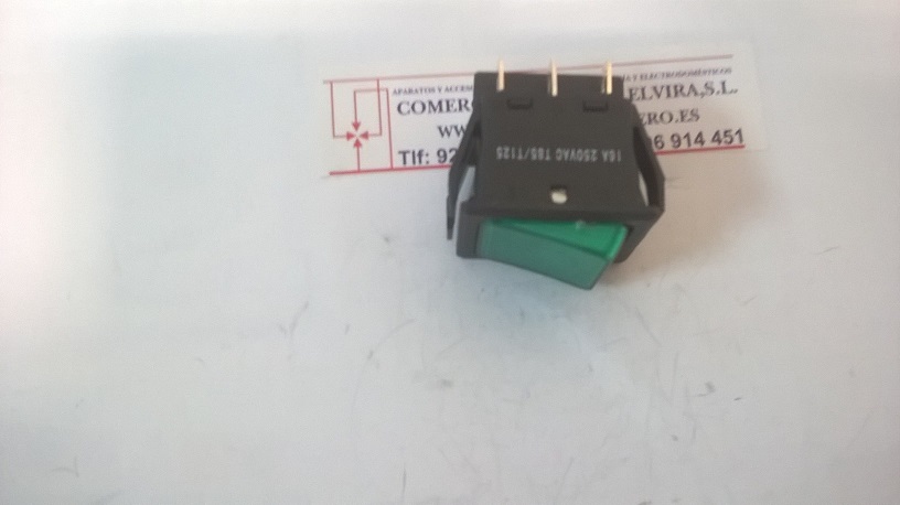 Imagen Interruptor Pulsador Verde 30 X 22 mm. 16 A. 6 terminales