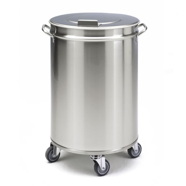 Imagen Cubo con tapa de acero Inox. 4 ruedas 50 L.