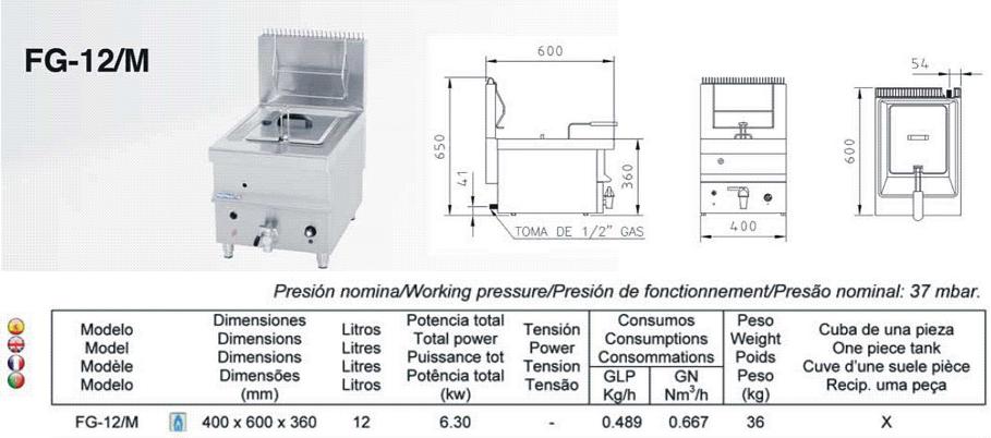 Imagen freidora Gas Sobremesa 12 litros